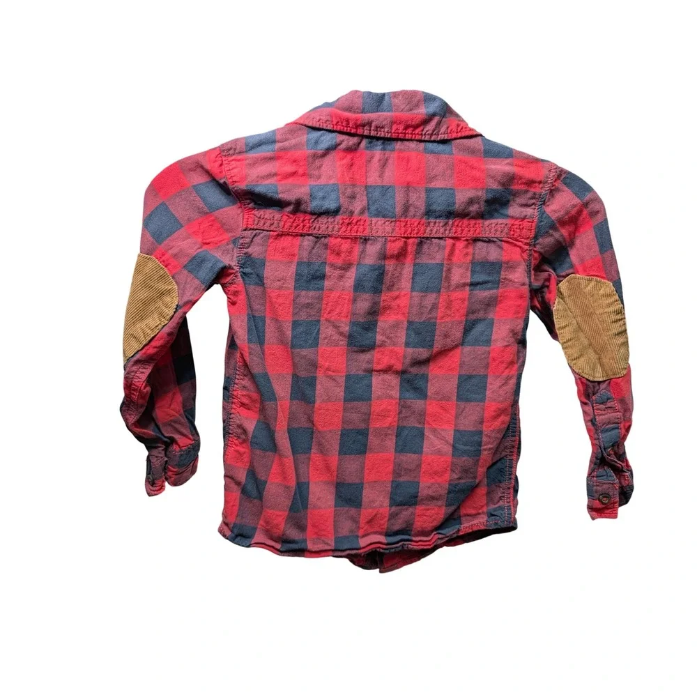 Carter's Flannel Shirt Kids Size 4 Red Navy Excellent Elbow Patches Plaid